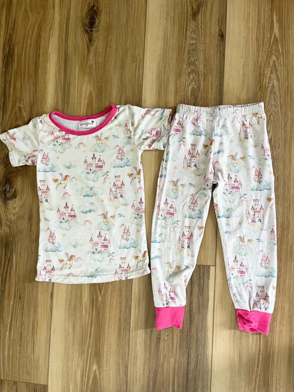 Liv & Stella 3T Bamboo Pajama Set Pink Castle Print Cozy PJ Set Unicorn Fantasy